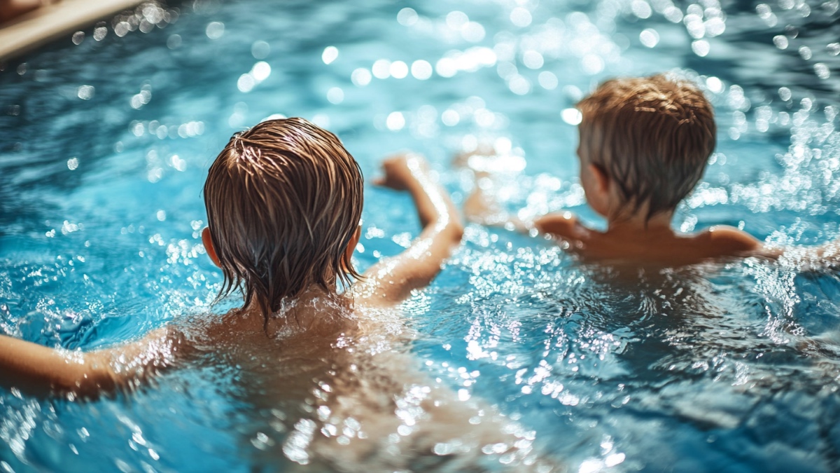 Kinder spielen im Wasser. (KI-generiert)