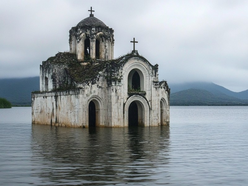 Eine versunkene Kirche.