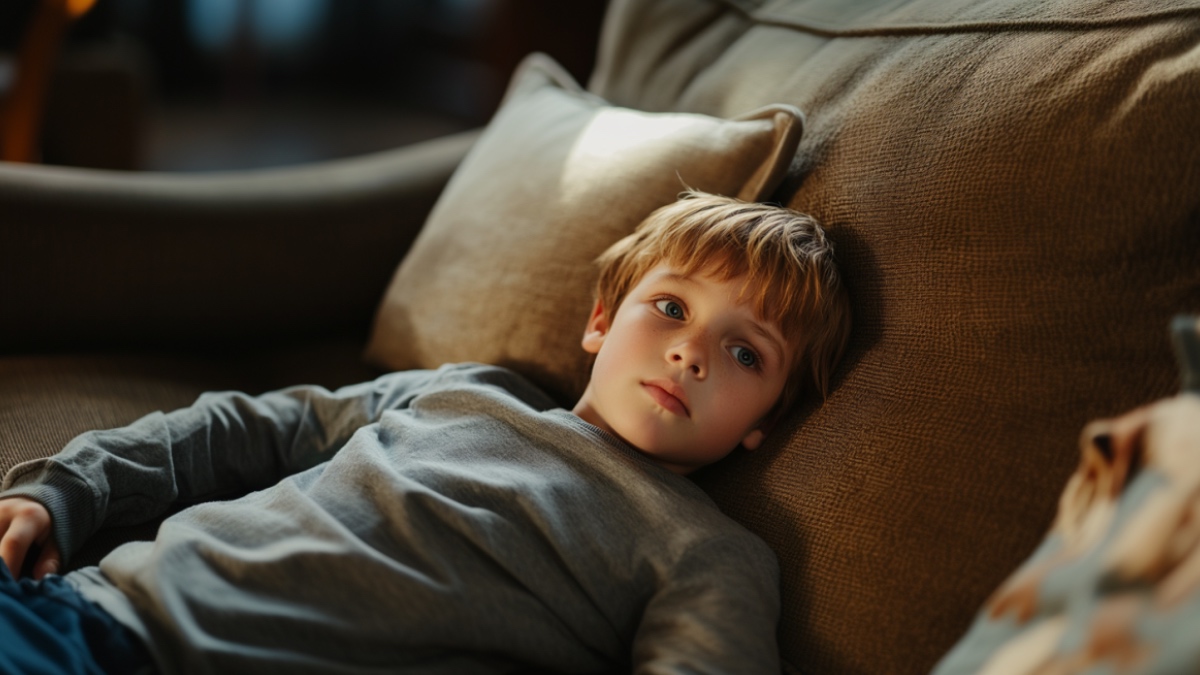 Ein Junge, der auf einem Sofa liegt.