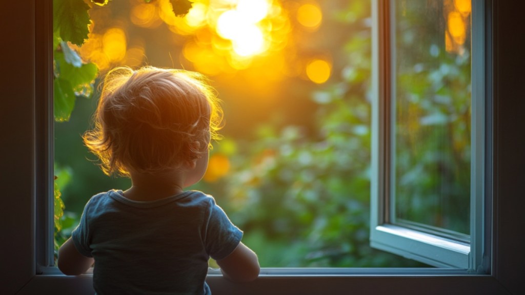 Ein Kind am Fenster. (KI-generiert)