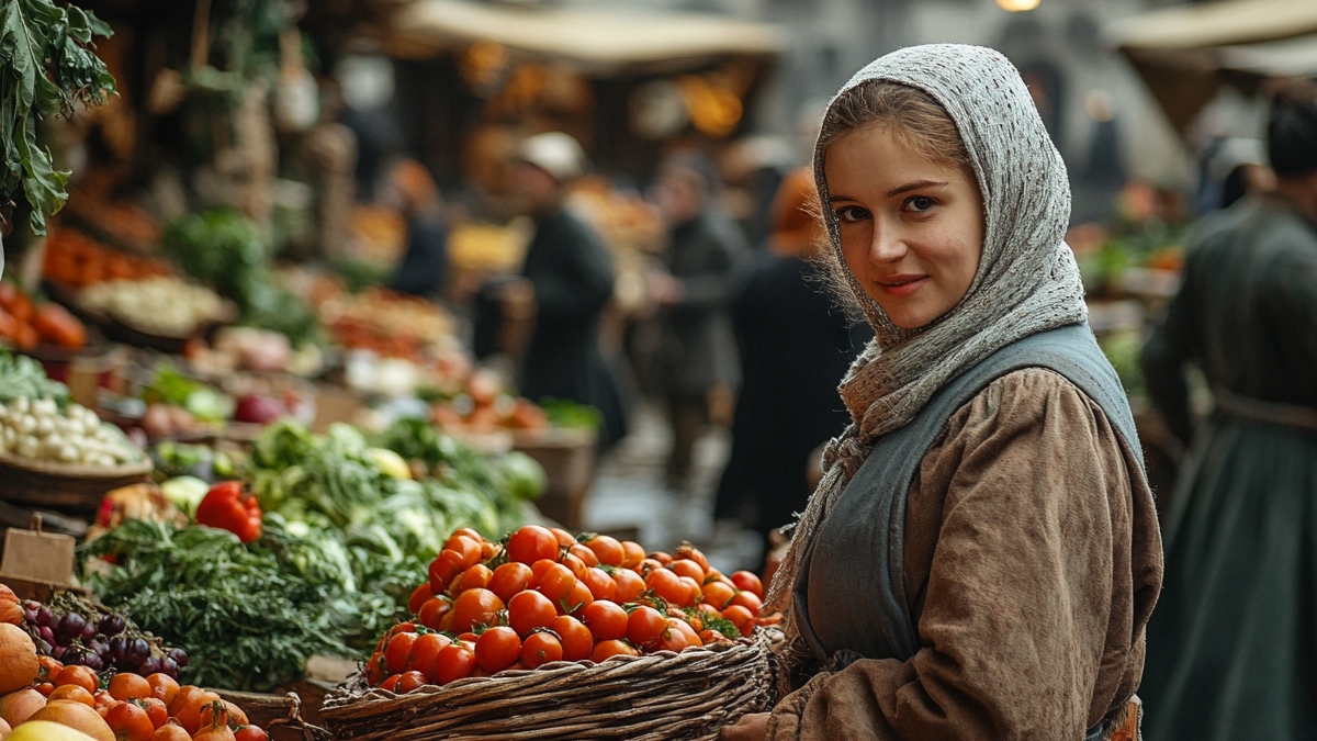 Ein Markt im Mittelalter. (KI-generiert)