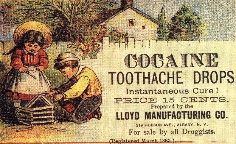 Ein altes Werbeplakat für ein Kokain-Medikament