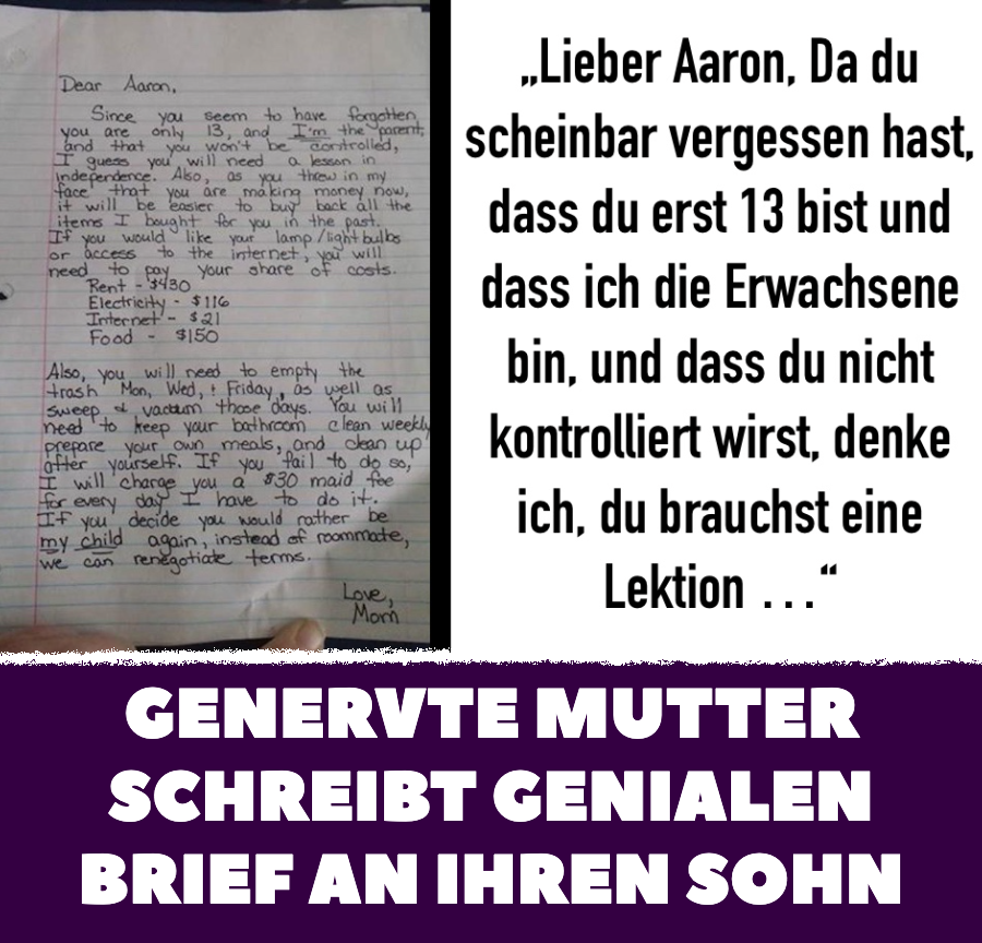 Genervte Mutter schreibt genialen Brief an ihren Sohn